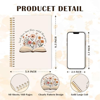 Floral Book Teachers Spiral Notebooks, End of Year Teacher Appreciation Gifts Journal, Reading Teacher Gifts Notebook for Note Taking, Teacher Office Supplies, 5.5x8.3 Inch - color: Floral Book