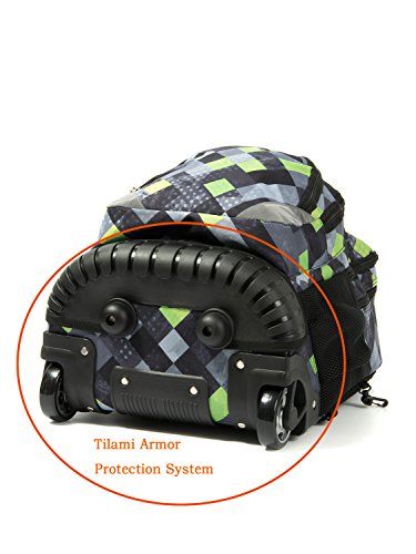 Tilami Rolling Backpack Armor Luggage School Travel Book Laptop 18 Inch Multifunction Wheeled Backpack for Kids and Students - color: Green Plaid
