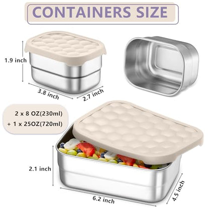 TeamFar Stainless Steel Lunch Box, Food Snack Storage Bento Containers with Silicone Lids for Kids Adults to School Work, Kids Friendly & Dishwasher Safe, Leak-Proof & Easy Open, 25OZ + 8OZ*2 (Khaki) - color: Khaki