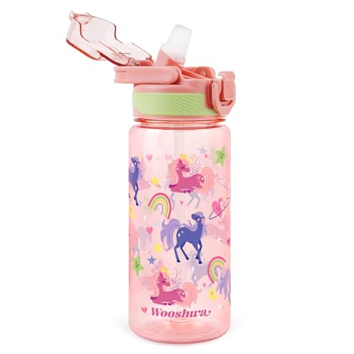 Kids Water Bottle for School, 20 Oz Plastic Straw Water Bottle with Silicone Spout and Leakproof Cover, Dishwasher Safe (Unicorn) - color: Unicorn, size: 20 Ounces