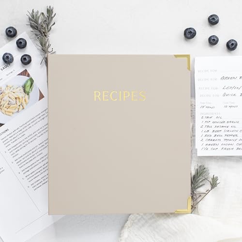 Aesthetic Recipe Binder with Polyester Waterproof cloth Cover - The Perfect Recipe Book with Plastic Sleeves to Write in Your Own Recipes - Quality Blank Cookbook Binder, Cards incl. - color: Oat, size: Medium - 9.5x8.5"