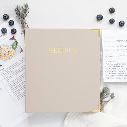 Aesthetic Recipe Binder with Polyester Waterproof cloth Cover - The Perfect Recipe Book with Plastic Sleeves to Write in Your Own Recipes - Quality Blank Cookbook Binder, Cards incl. - color: Oat, size: Medium - 9.5x8.5"