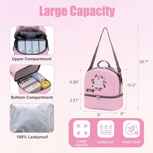 NEW TILAMI Rolling Backpack 19 inch with Lunch Bag Teens Cute Wheeled Computer Laptop Backpack Bookbag Roller Travel Bag College, Flower Pink - color: Flower Pink