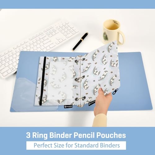 2 Pack Pencil Pouch for 3 Ring Binder Cute Otter Pencil Case Pouch with Clear Window Zipper Binder Pencil Pouches Pen Bag for Office School Supplies - color: Cute Otter