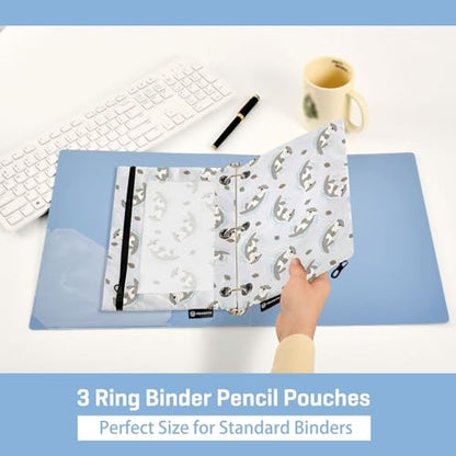 2 Pack Pencil Pouch for 3 Ring Binder Cute Otter Pencil Case Pouch with Clear Window Zipper Binder Pencil Pouches Pen Bag for Office School Supplies - color: Cute Otter