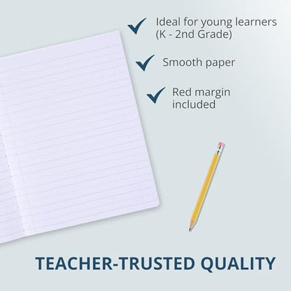 ROARING SPRING Primary Composition Book, Handwriting Notebook for Kids (K - 2nd Grade), Grade 2 Ruled, 3/4" Skip-Line Manuscript Paper, Flexible Cover, 9.75" x 7.5", 50 Sheets/100 Pages, 72 Pack - color: Blue Marble