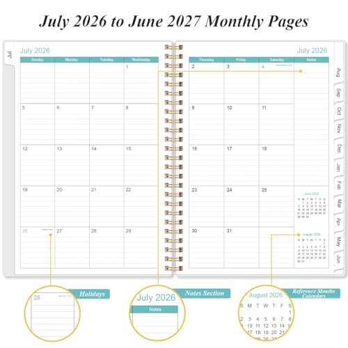 2026-2027 Planner - Planner 2026-2027 from July 2026 - June 2027, Weekly & Monthly Planner Spiral Bound with 12 Monthly Tabs, Inner Pocket, 6.4" x 8.5", Blue Flower - color: Blue-Leaf-Flower, size: 6.4" x 8.5"