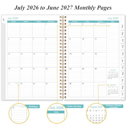 2026-2027 Planner - Planner 2026-2027 from July 2026 - June 2027, Weekly & Monthly Planner Spiral Bound with 12 Monthly Tabs, Inner Pocket, 6.4" x 8.5", Blue Flower - color: Blue-Leaf-Flower, size: 6.4" x 8.5"