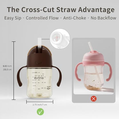 Evorie Tritan Weighted Straw Cup Baby Training Cup, Spill Proof, 7 Oz, 6M+ | BPA & BPS-Free, First learning cup, 360° drinking, Dishwasher safe, Durable Sippy Cup, Brown - color: Brown