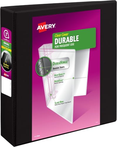 Avery Durable View 3 Ring Binder,3 Inch Slant Rings,635 Sheet Capacity,Black,Holds 8.5 x 11 Paper,3.5" Wide Spine,DuraHinge for Organizing Reports & Projects (17041),(Pack of 6) - size: 3" (Pack of 6)