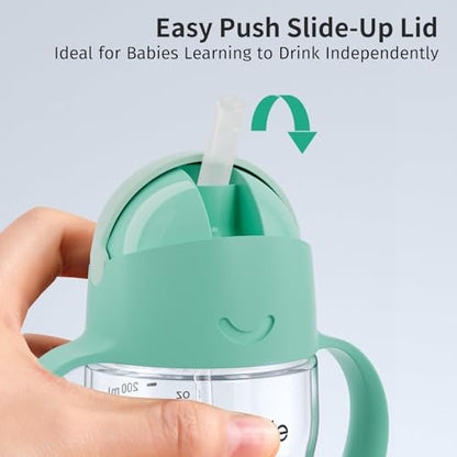 Evorie Tritan Weighted Straw Cup Baby Training Cup, Spill Proof, 7 Oz, 6M+ | BPA & BPS-Free, First learning cup, 360° drinking, Dishwasher safe, Durable Sippy Cup, Mint - color: Mint