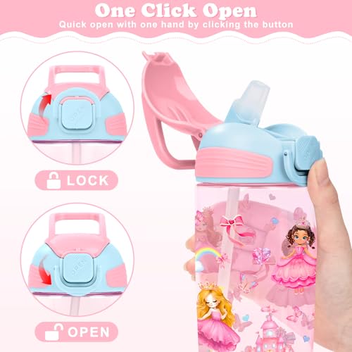 Kids Water Bottle with Straw BPA Free Kids Plastic Bottle for School Travel - color: Princess, size: 18.6 Ounces