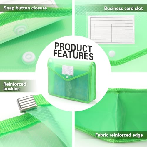 Tamaki Plastic Expanding File Folder, Fit Letter/A4 Size, Green, 1 Pack | Transparent Envelopes with Snap Closure, No Dividers, Large Capacity - color: Green