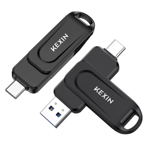 KEXIN Dual 64GB Flash Drive 2 Pack USB-A & Type-C Thumb Drive 3.0 100MB/s Swivel USB Drive 64GB Memory Stick for Smartphone Tablet iPhone 15/16 Car Game Console, Black 2 Pack - color: 2 Pack, size: 64G