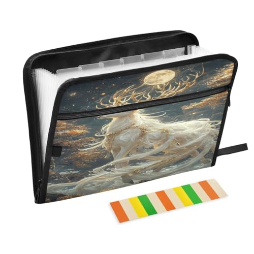 ALAZA Magic Deer Tree Moon Expandable Filing Folder Storage Organiser Box Files, 13 Pockets Zip Filing Folders for Home or Office Documents - color: Multicolored17