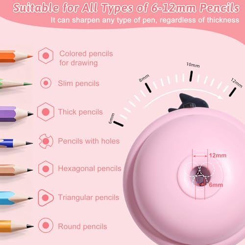 Rechargeable Electric Pencil Sharpener, 6-12mm Auto in & Out Fully Automatic Pencil Sharpener for Kids, Large Capacity Battery Powered, with Cartoon Stickers Ideal for Classroom & Home (Pink) - color: Pink