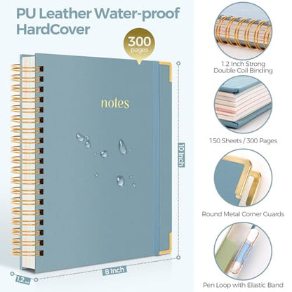 SKYDUE 5 Subject Notebook with Dividers and Tabs, 8" x 10" College Ruled Notebook for Work, 300 Pages Spiral Journal for Women, Blue - color: Blue