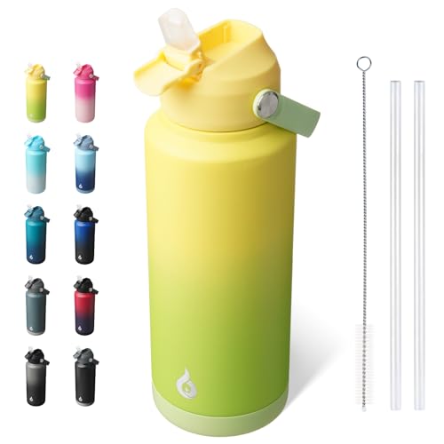 BJPKPK Water Bottle with Straw Lid, 32oz Vacuum Insulated Water Bottles, Metal Stainless Steel Thermo for Sports, Travel, BPA Free Leak Proof Thermo, Cups, Flasks, Tumblers,Fresh Green - color: Fresh Green, size: 32 Ounces