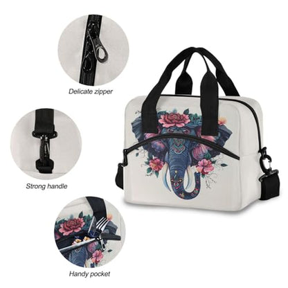 ALAZA Boho Elephant Insulated Lunch Bag Women Men Portable Reusable Cooler Lunch Tote Bag for Work Office Picnic College - color: Multi 07