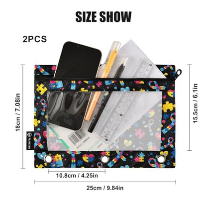Autism Pencil Pouch for 3 Ring Binder, Binder Pencil Pouches with Clear Window Zipper Pencil Case for Office College Supplies, 2PCS (B0318) - color: B0318