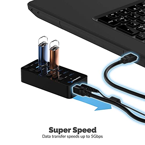 SABRENT 36W 7 Port USB 3.0 Hub with Individual Power Switches and LEDs Includes 36W 12V/3A Power Adapter (HB-BUP7) - size: 7-Port - 7 USB 3.0
