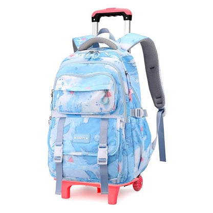 Kids Rolling Backpack for Girls School Backpack with Wheels for Boys Wheeled Bookbags Roller Trolley Bags for Primary Students, 2-Wheel Light Blue - color: 2 Wheels Light Blue