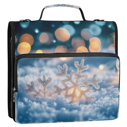 Christmas Snowflakes Lights Blue Zipper Binder 3 Ring 1.5 Inch School Binder Organizer with Shoulder Strap Handle File Folder Pockets Large Capacity Students Girl Boy Men Office Work - color: Christmas Snowflakes Lights Blue