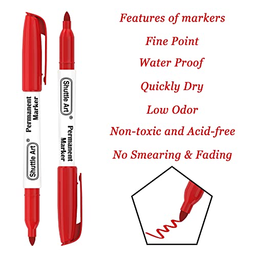 Shuttle Art Permanent Markers, 30 Pack Red Permanent Marker set,Fine Point, Works on Plastic,Wood,Stone,Metal and Glass for Doodling, Marking