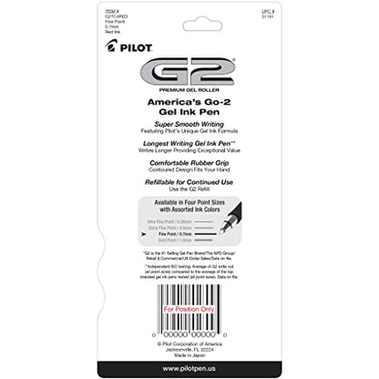 PILOT G2 Premium Gel Roller Pens,Fine Point 0.7 mm,Red Pens - Ideal for School,Journaling & Office Writing,(Pack of 8) - color: Red (Pack of 8)