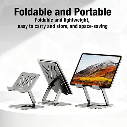 360° Rotating Metal Pad/Tablet Stand, Foldable Height Adjustable Desktop Holder for 4-13 Inch Pad/Tablet Home Office - color: Black