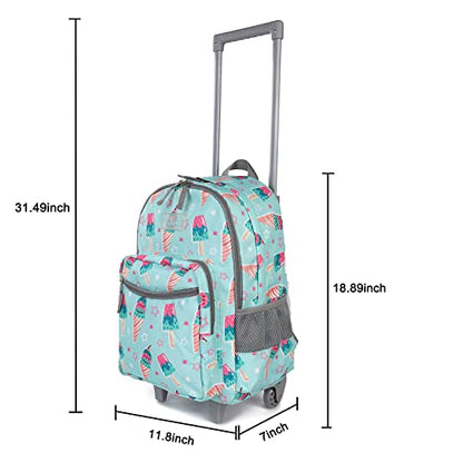 Tilami Rolling Backpack 18 inch Double Handle Wheeled Boys Girls Travel School Children Luggage Toddler Trip, Icecream Green - color: Icecream Green