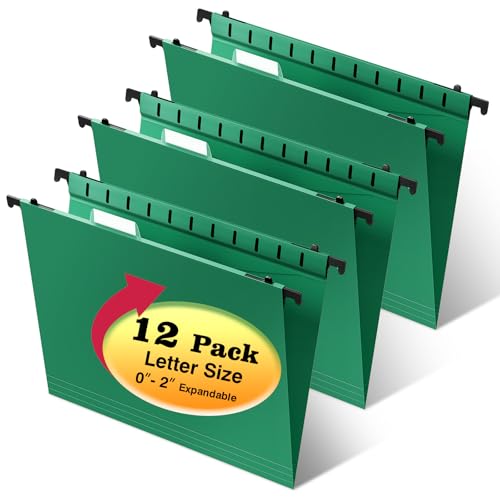 Plastic Hanging File Folders,Letter Size,Reinforced Hang Folders,Standard File Folders for Filing Cabinet,Plastic Hanging Folders,1/5-Cut Tabs,Designed for Home and Office,Green,12 Pack - color: V-green