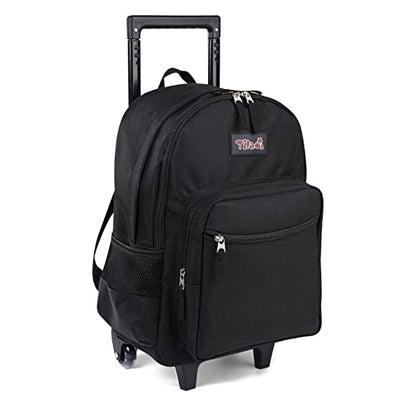 Tilami Rolling Backpack 18 inch Double Handle Wheeled Laptop Boys Girls Travel School Children Luggage Toddler Trip, Black - color: Black