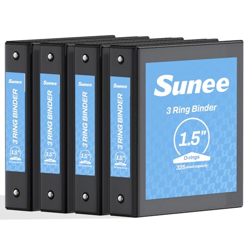 SUNEE 1.5 Inch Binders 3 Ring 4 Pack, PVC-Free Clear View 1 1/2 Inch Binders (Fits 8.5x11 Inches) for School, Office & Home Use, Black - color: Black, size: 1.5 Inch, style: 4 Pack