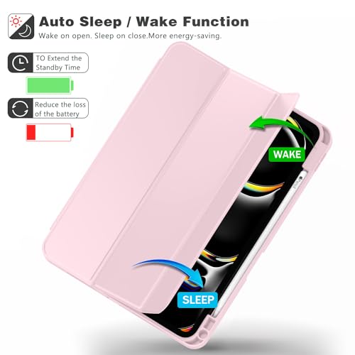 ZryXal iPad Pro 11 Inch Case (M5) 2025/ (M4) 2024 (Model: A2836/A2837/A3006), Trifold Stand Smart Cover with Pencil Holder and Soft TPU Back, Auto Wake/Sleep (Pink) - color: Pink