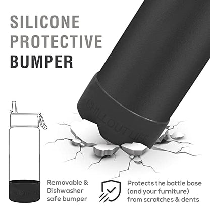 CHILLOUT LIFE 17oz Kids Insulated Stainless Steel Water Bottle with Leak Proof Straw Lid & 144 Stickers - color: Black, style: 17 oz