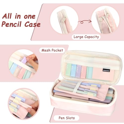 72 PCS Pink Pencil Case with Supplies, Back to School Supplies | Aesthetic School Supplies, Stationery Set for College, 12 Highlighters, 10 Gel Pens, 6 Mechanical Pencils