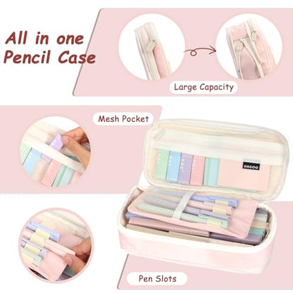 72 PCS Pink Pencil Case with Supplies, Back to School Supplies | Aesthetic School Supplies, Stationery Set for College, 12 Highlighters, 10 Gel Pens, 6 Mechanical Pencils