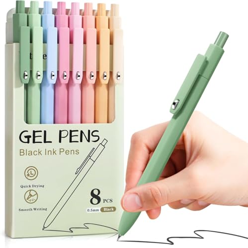Vitoler Cute Gel Pens, 8 Pack 0.5mm Fine Point Pens with Fidget Quick Dry | For Women, For Teachers, For Nurses, Smooth Writing, Liquid Ink, For Badge, Black ink, Felt Tip, Medium Point, For Journaling - color: Morandi C