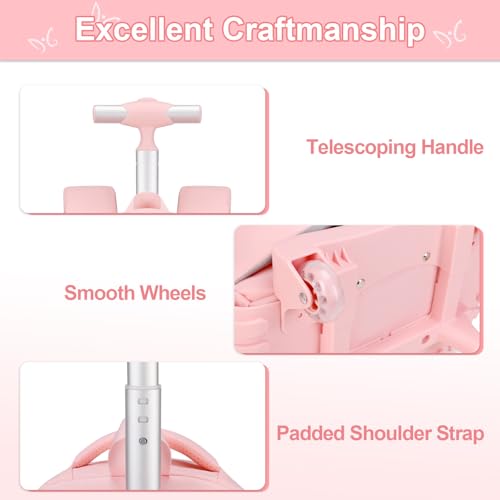 DIGOBAY Rolling Backpack for Girls, Roller School Bag with Wheels, Wheeled Backpacks with Lunch Bag Pencil case for Elementary School Bookbags with Cute Pins Pink - color: Pink