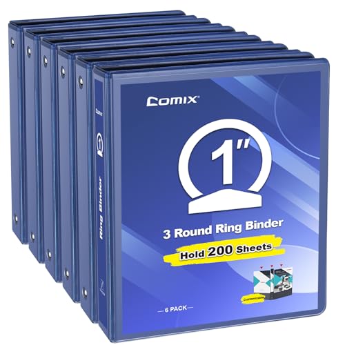 COMIX 3 Ring Binder 1 inch with Clear View Cover, 1" View Binder Holds 200 Sheets of US Letter Size Paper, 6 Pack (Dark Blue) - color: Blue, size: 1 inch, style: 6-Pack