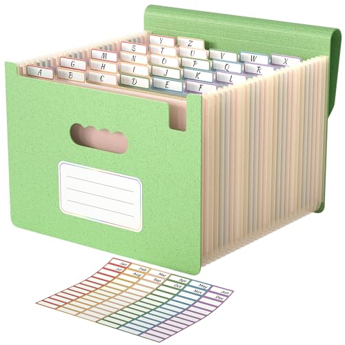 ABC life 26 Pockets Accordion File Organizer, High Capacity Expanding File Folder for Letter A4 Size, Portable Document Holder with A-Z Tabs for Tax Receipt, Teacher & Home Office - Meadow Green - color: Meadow Green