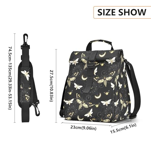 MNSRUU Insulated Lunch Bags Women Men, Death Moth Butterfly Portable Reusable Thermal Meal Tote Cooler Bag Organizer, Adjustable Shoulder Strap, Handle - color: Skulls 195