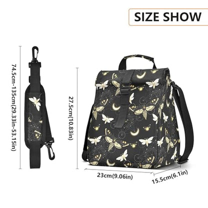 MNSRUU Insulated Lunch Bags Women Men, Death Moth Butterfly Portable Reusable Thermal Meal Tote Cooler Bag Organizer, Adjustable Shoulder Strap, Handle - color: Skulls 195