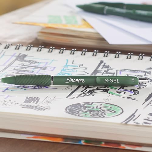 Sharpie S-Gel, Gel Pens, Medium Point (0.7mm), Forest Green Barrel, Black Ink, 12 Count - color: Forest Green
