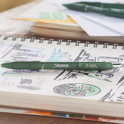 Sharpie S-Gel, Gel Pens, Medium Point (0.7mm), Forest Green Barrel, Black Ink, 12 Count - color: Forest Green