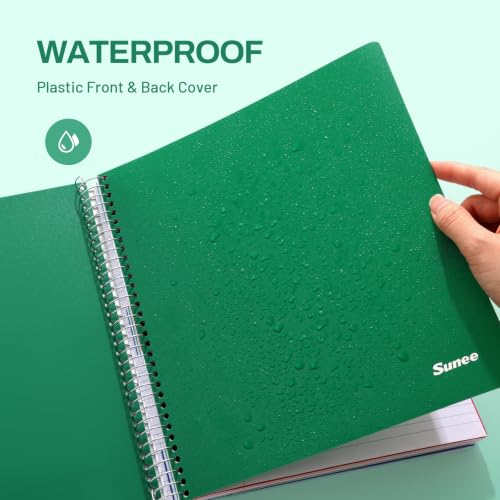 SUNEE 5 Subject Notebook College Ruled - 400 Pages, 9"x11", 5 Pocket Colored Dividers, 3-Hole Punched Paper, Dark Green - color: Dark Green, style: College Ruled