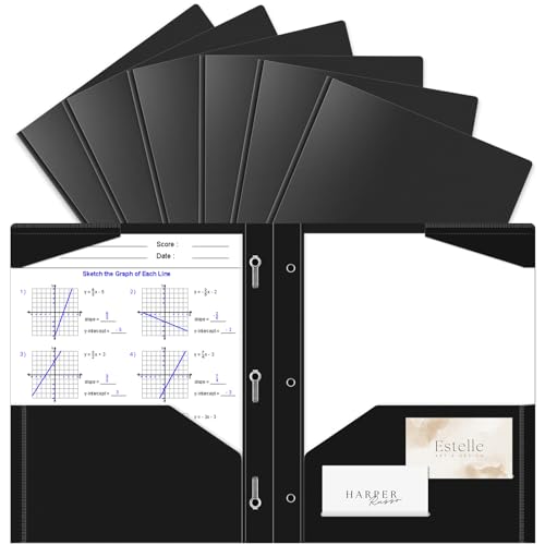 Briartw Heavy Duty Plastic Pocket Folder with Prongs for Letter Size Paper,6 Black File Folder,2 Pockets and 3 Prongs,As Well As 2 Card Slots,Pocket Folders for Office and School Staff or Students - color: Black