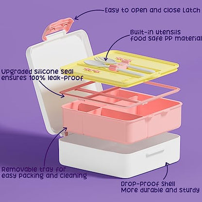 Fimibuke Kids Bento Lunch Box with 4 Compartments, Insulated lunch Bag, Stainless Steel Insulated Water Bottle, Ice Pack & Utensils Set, Birthday Gifts for Ages 3-12 Back to School Toddler Girls Boys - color: A10. Rainbow