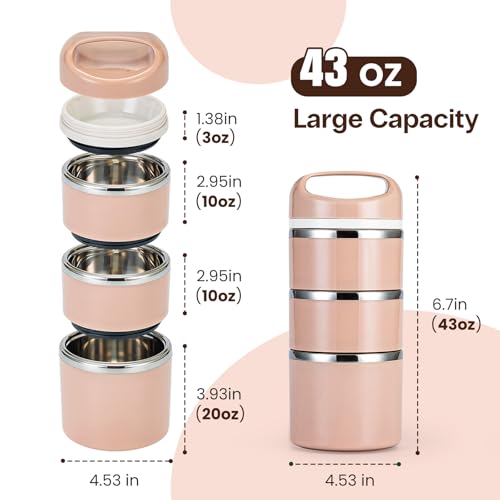 Lille Home Stackable Stainless Steel Thermal Compartment Lunch/Snack Box, 3-Tier Insulated Bento/Food Container with Lunch Bag and Three Extra Seals, 43OZ (Gold) - color: Gold